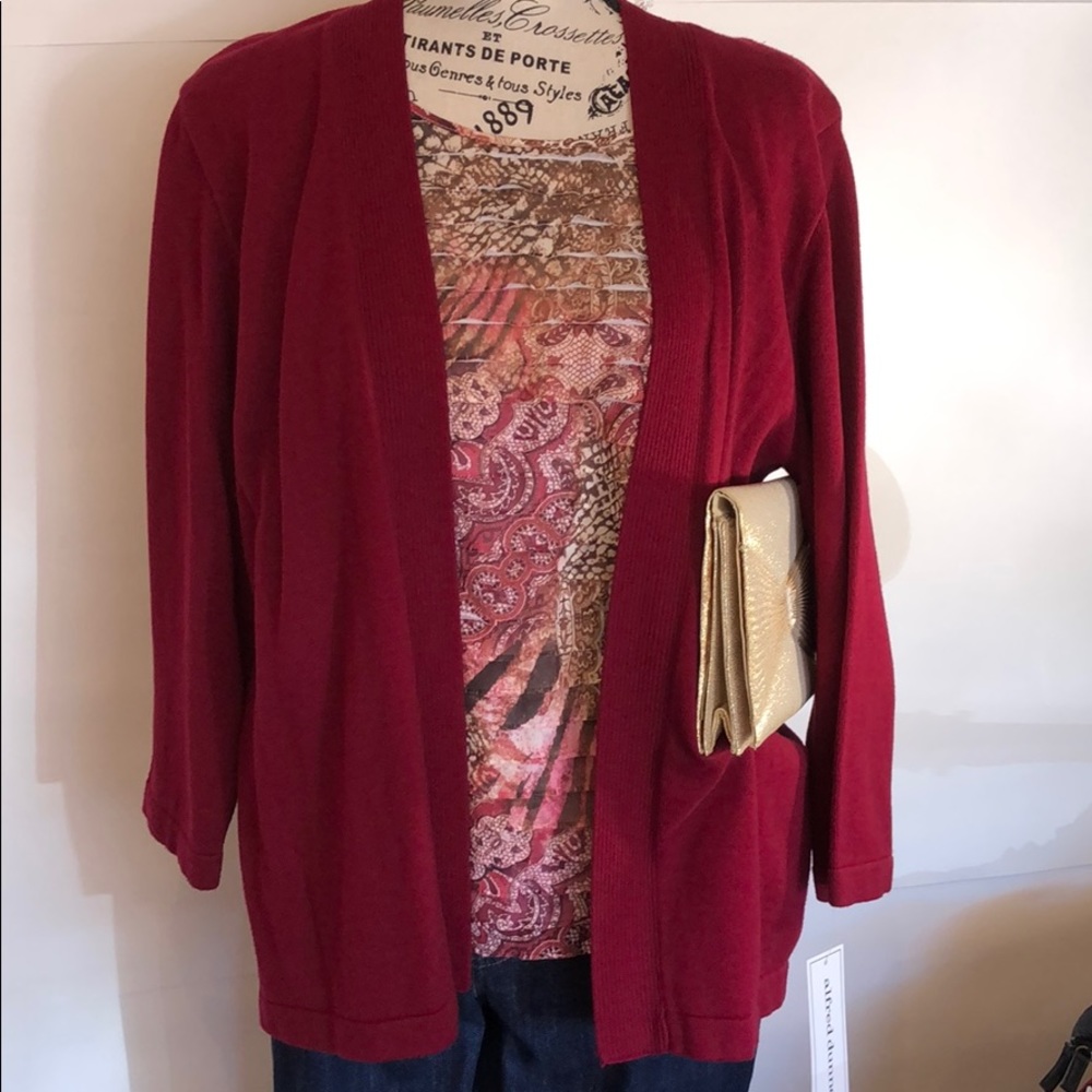 Alfred Dunner Sweater NWT knit Dressy layered look tops wine with Khaki Floral.